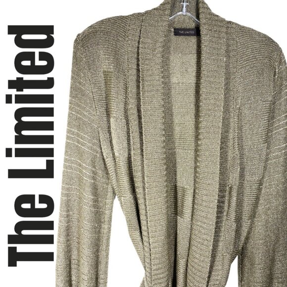 THE LIMITED VINTAGE Y2K SHAWL COLLAR BELTED CARDIGAN METALLIC GOLD BROWN, SIZE M - Picture 5 of 12